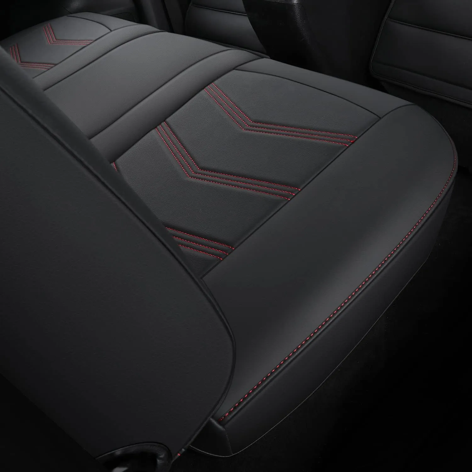 LUCKYMAN CLUB Tacoma Custom Seat Covers M9 Full Set, Fit 2005-2023 Tacoma Double/Crew Cab SR SR5 TRD Sport TRD Off-Road PreRunner Trims, with Waterproof Faux Leather (Full Set, Black-Red)