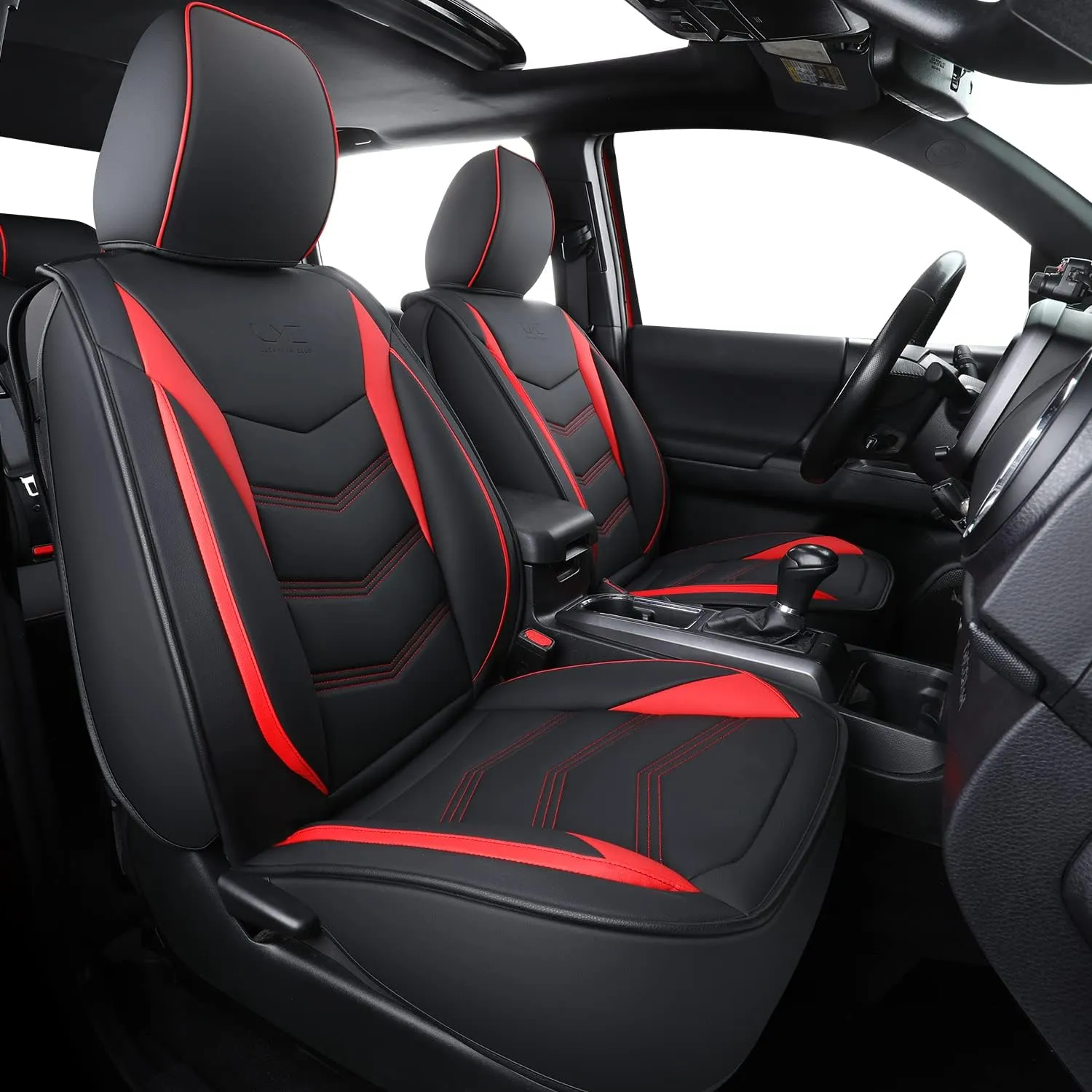 LUCKYMAN CLUB Tacoma Custom Seat Covers M9 Full Set, Fit 2005-2023 Tacoma Double/Crew Cab SR SR5 TRD Sport TRD Off-Road PreRunner Trims, with Waterproof Faux Leather (Full Set, Black-Red)