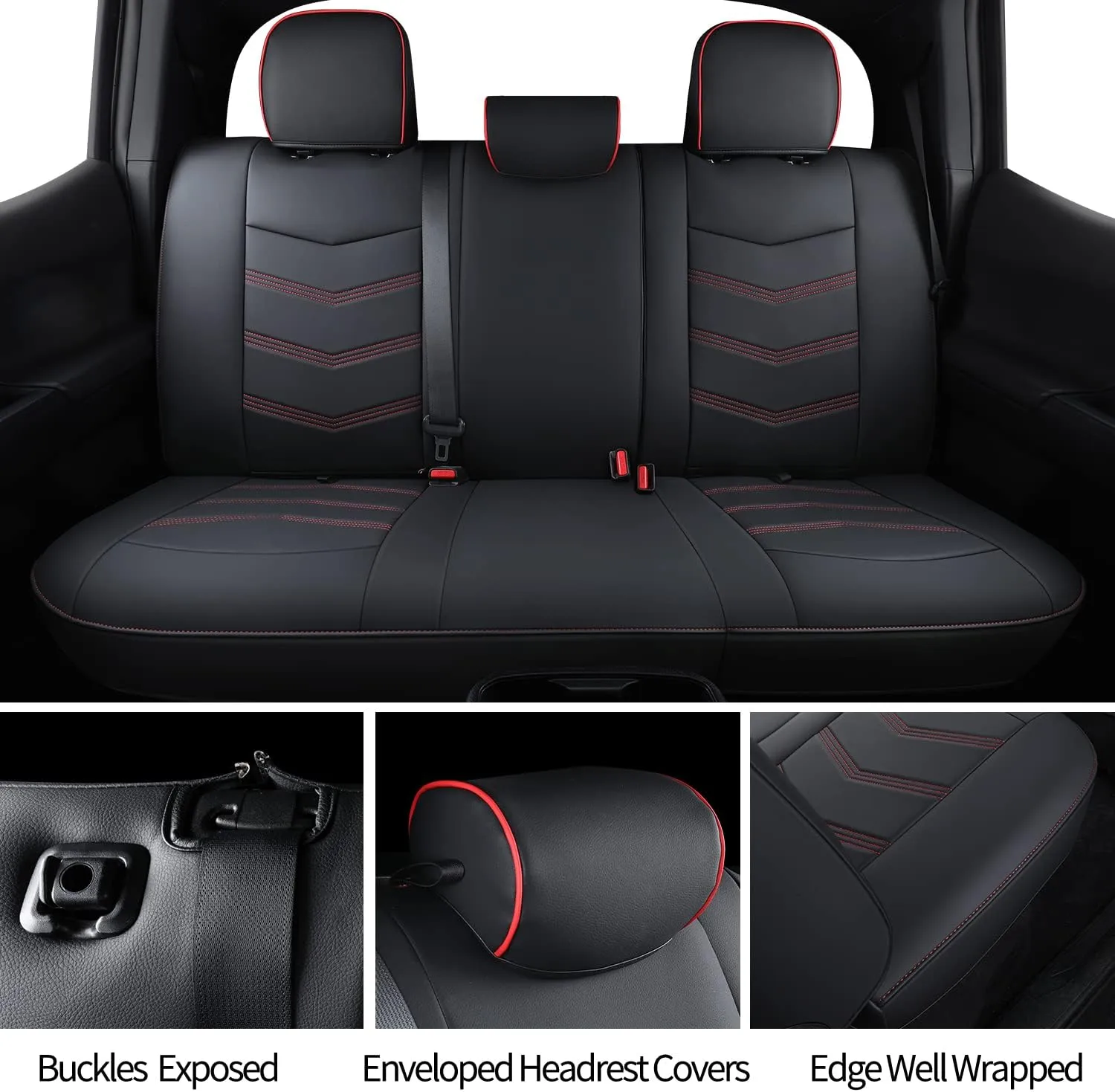 LUCKYMAN CLUB Tacoma Custom Seat Covers M9 Full Set, Fit 2005-2023 Tacoma Double/Crew Cab SR SR5 TRD Sport TRD Off-Road PreRunner Trims, with Waterproof Faux Leather (Full Set, Black-Red)