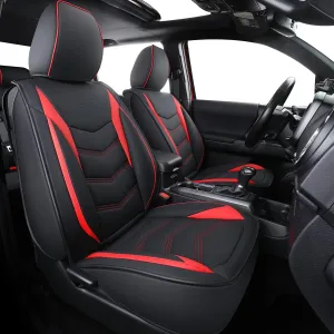 LUCKYMAN CLUB Tacoma Custom Seat Covers M9 Full Set, Fit 2005-2023 Tacoma Double/Crew Cab SR SR5 TRD Sport TRD Off-Road PreRunner Trims, with Waterproof Faux Leather (Full Set, Black-Red)