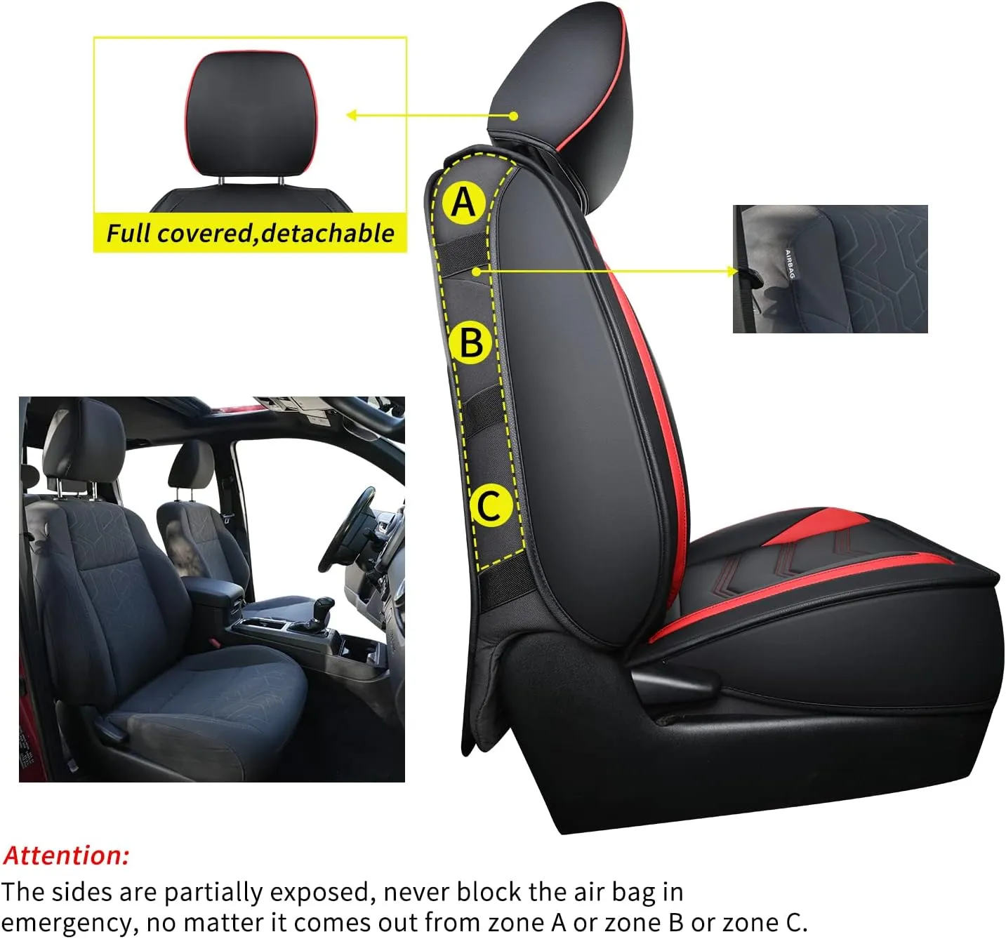 LUCKYMAN CLUB Tacoma Custom Seat Covers M9 Full Set, Fit 2005-2023 Tacoma Double/Crew Cab SR SR5 TRD Sport TRD Off-Road PreRunner Trims, with Waterproof Faux Leather (Full Set, Black-Red)