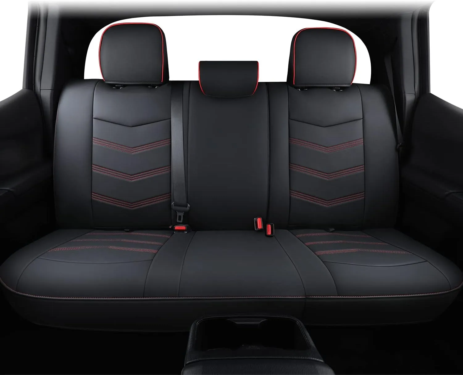 LUCKYMAN CLUB Tacoma Custom Seat Covers M9 Full Set, Fit 2005-2023 Tacoma Double/Crew Cab SR SR5 TRD Sport TRD Off-Road PreRunner Trims, with Waterproof Faux Leather (Full Set, Black-Red)