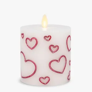 Luminara Debossed Hearts Pillar Candle Metallic Magenta - Patented Flickering Flameless Technology - Valentine's Day Collection - Remote Ready - 4.5"