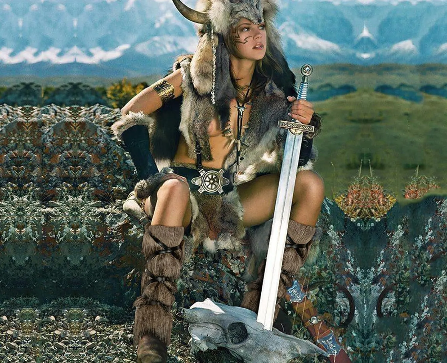 L'VOW Viking Fur Boots Covers Barbarian Fur Leg Warmers - Women Men Medieval Cosplay Accessories