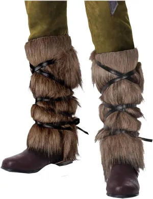 L'VOW Viking Fur Boots Covers Barbarian Fur Leg Warmers - Women Men Medieval Cosplay Accessories