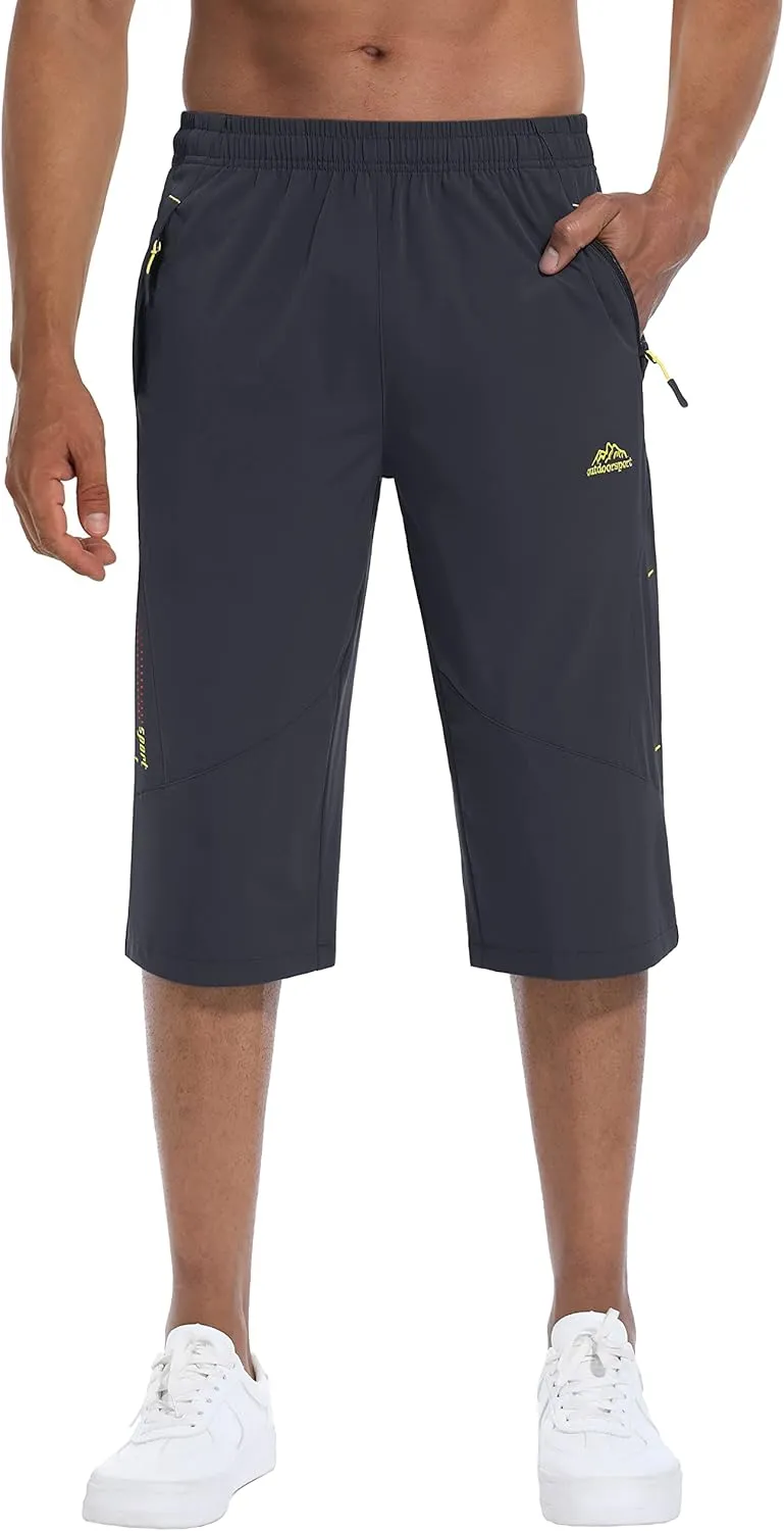 MAGCOMSEN Men's Capri Shorts Quick Dry Below Knee 3/4 Capri Pants with Zipper Pockets for Workout Running Training Summer