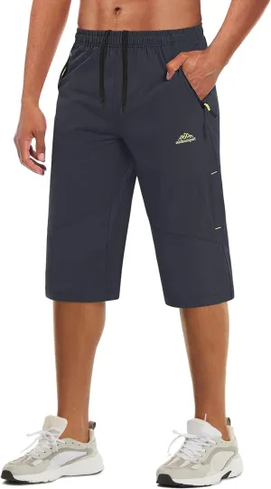 MAGCOMSEN Men's Capri Shorts Quick Dry Below Knee 3/4 Capri Pants with Zipper Pockets for Workout Running Training Summer