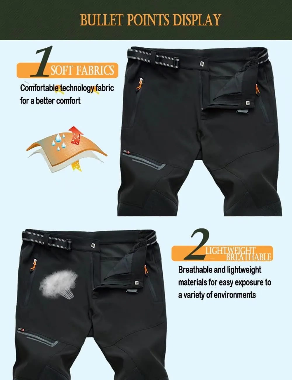MAGCOMSEN Men's Hiking Pants Quick-Dry Water Resistant Lightweight Work Outdoor Pants with Zipper Pockets