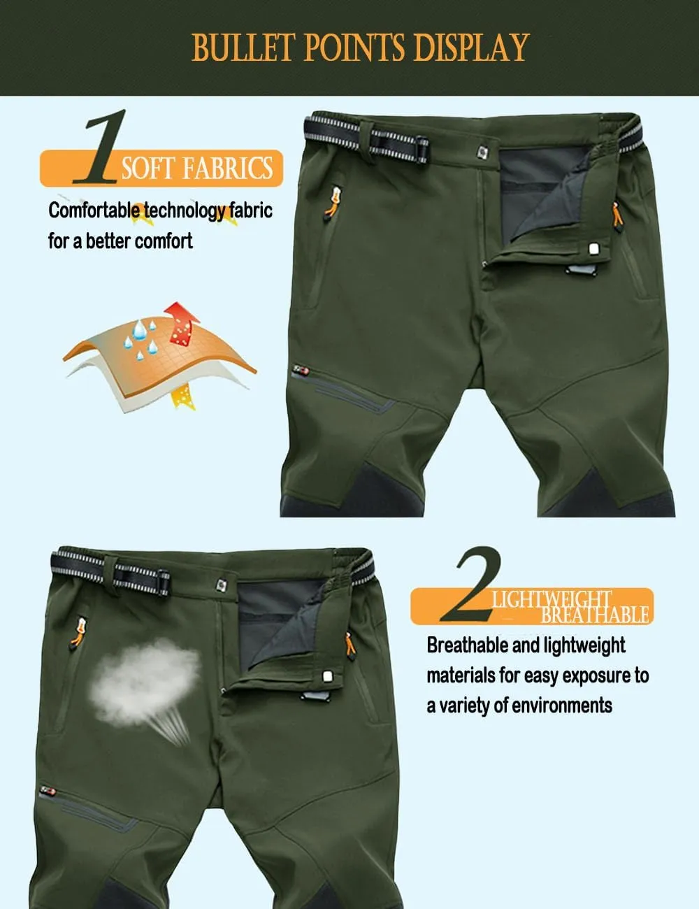 MAGCOMSEN Men's Hiking Pants Quick-Dry Water Resistant Lightweight Work Outdoor Pants with Zipper Pockets