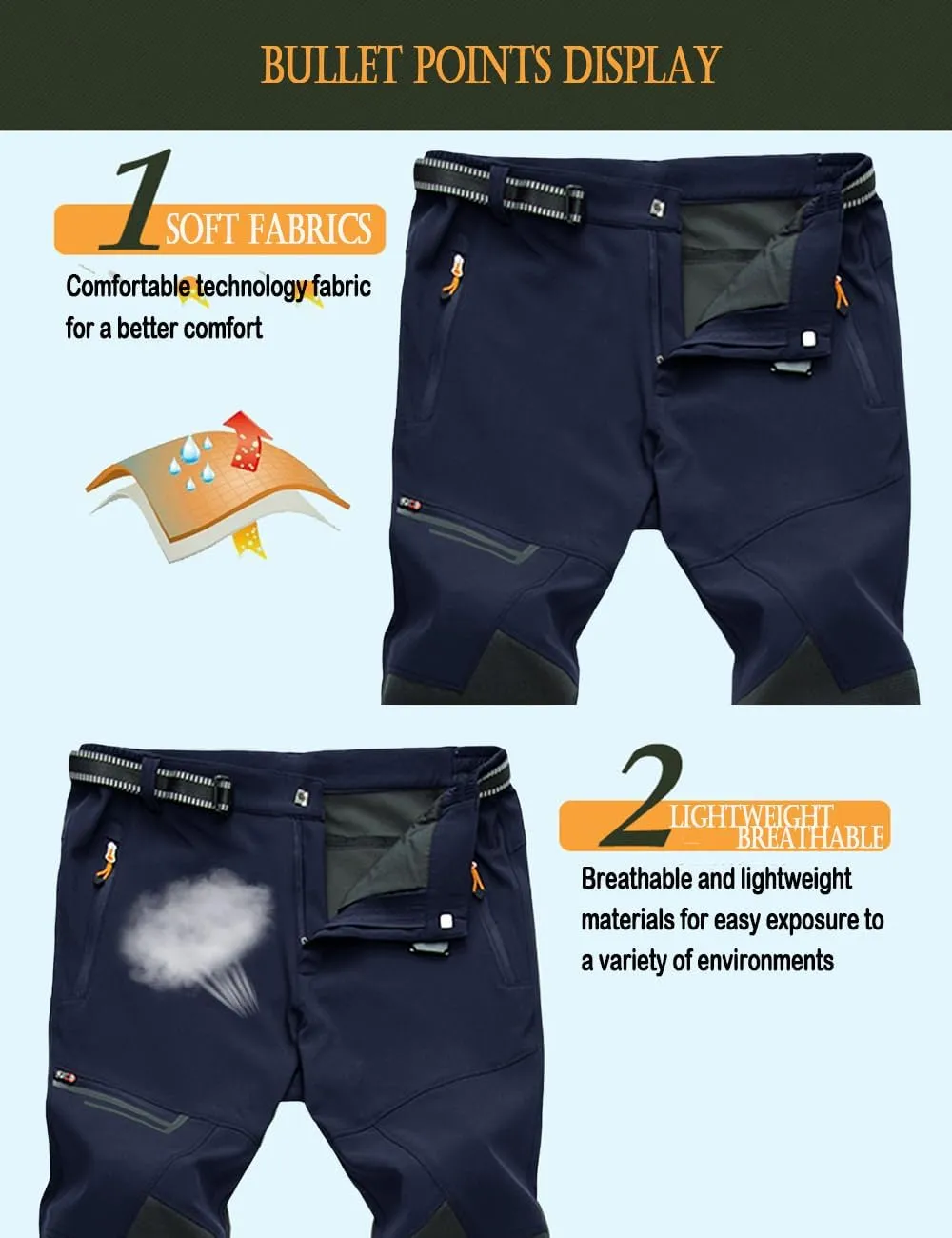 MAGCOMSEN Men's Hiking Pants Quick-Dry Water Resistant Lightweight Work Outdoor Pants with Zipper Pockets