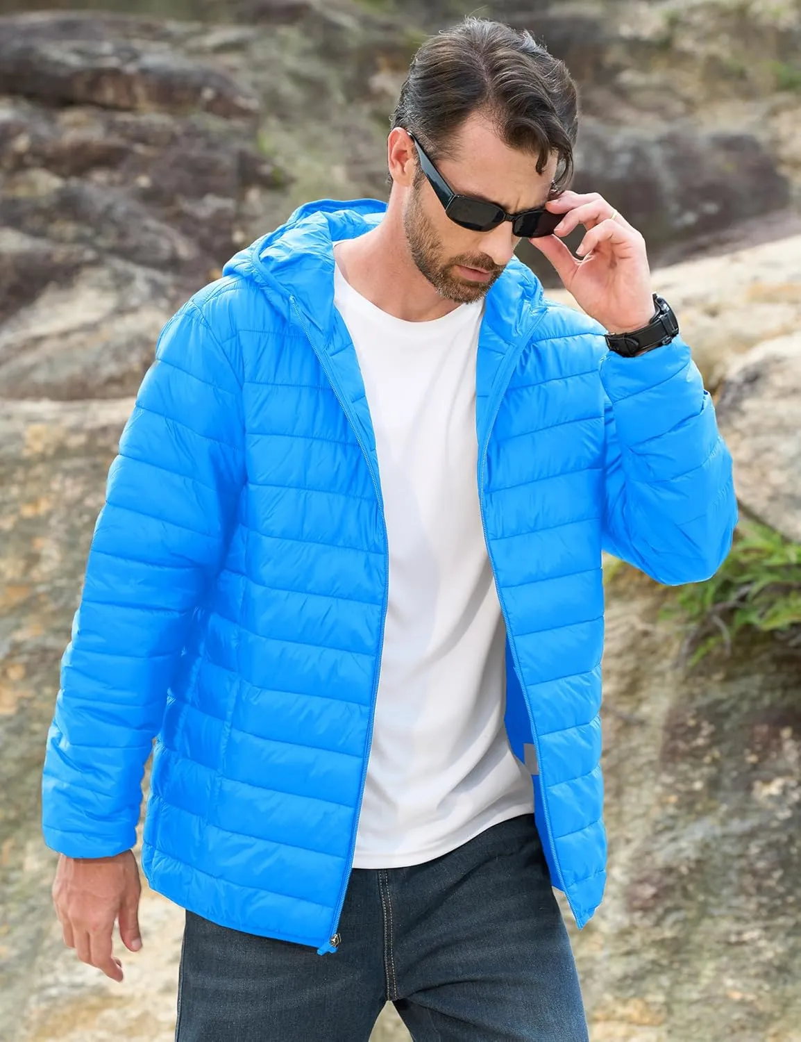 MAGCOMSEN Men's Lightweight Puffer Jacket Hooded Full Zip Water-Resistant Quilted Lined Winter Coats