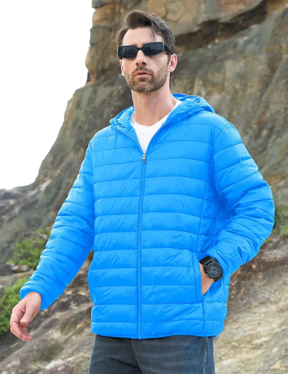 MAGCOMSEN Men's Lightweight Puffer Jacket Hooded Full Zip Water-Resistant Quilted Lined Winter Coats