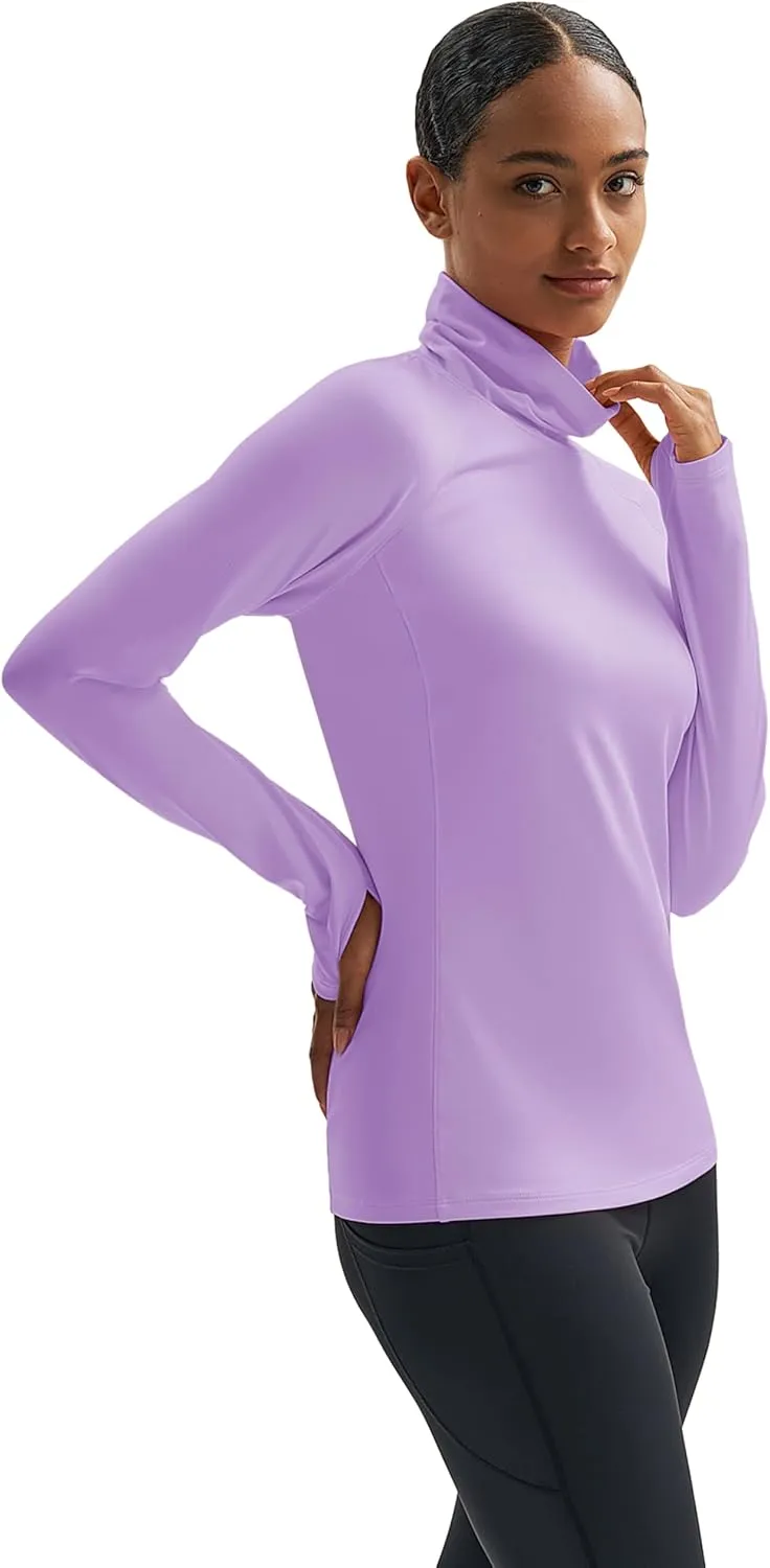 MAGCOMSEN Women's Thermal Long Sleeve Fleece Shirt Mock Turtleneck Undershirt Running Workout Top with Thumb Holes