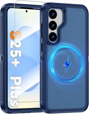 Magnetic Case for Samsung Galaxy S25  Plus with Screen Protector [Compatible with MagSafe Wireless Charging] [Dual Layer Military-Grade Protection] Heavy Duty Rugged Shockproof Protection Cover, Blue