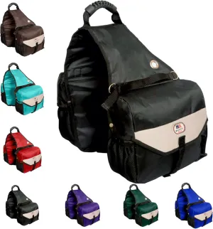 Majestic Ally Saddle Bag for Horses - Nylon Insulated Leakproof Cooler Reflective Padded with Pockets and Water Bottle Carrier Durable Saddle Bag (Black)