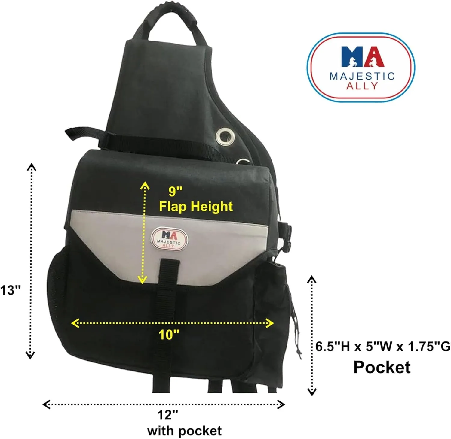 Majestic Ally Saddle Bag for Horses - Nylon Insulated Leakproof Cooler Reflective Padded with Pockets and Water Bottle Carrier Durable Saddle Bag (Black)