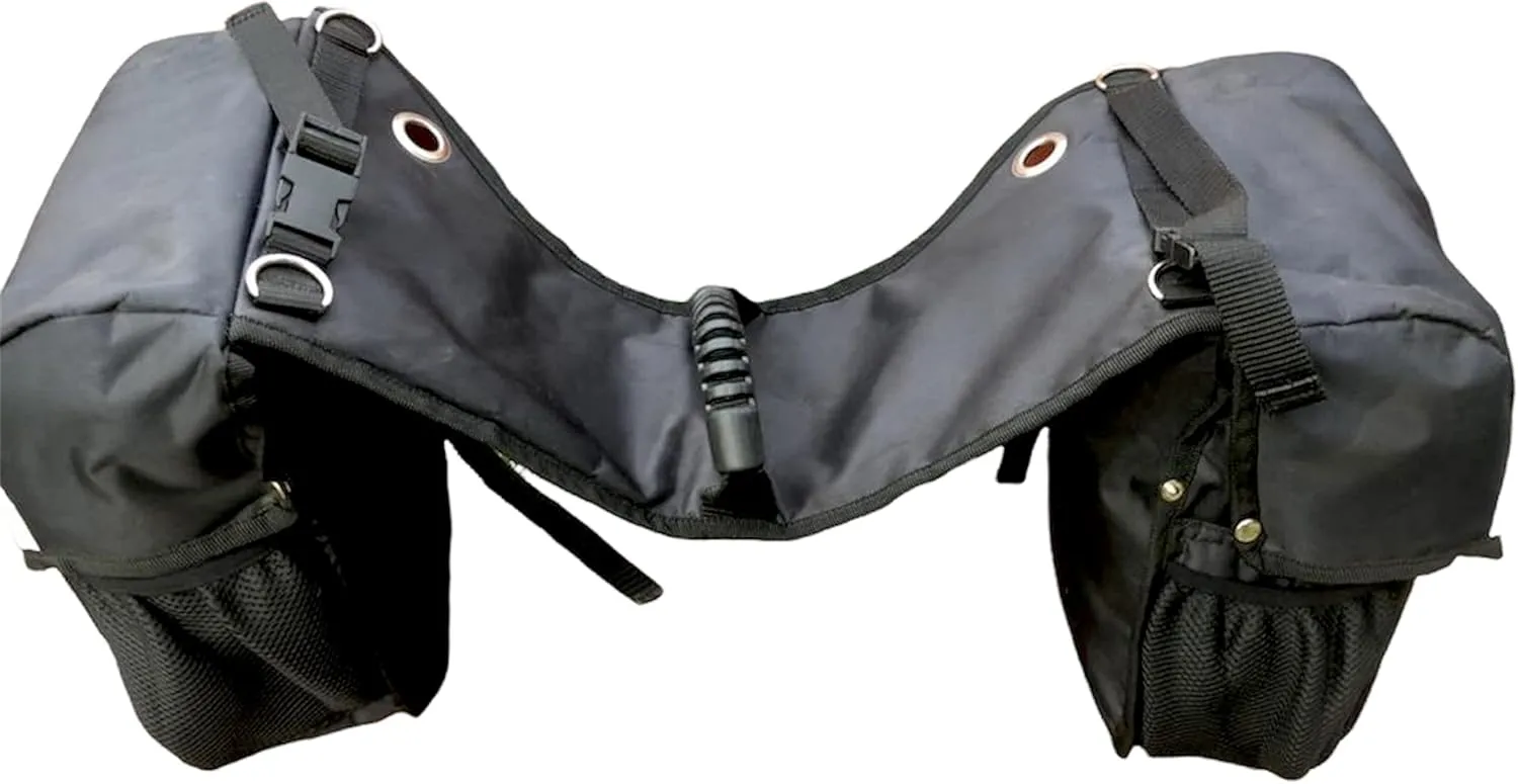 Majestic Ally Saddle Bag for Horses - Nylon Insulated Leakproof Cooler Reflective Padded with Pockets and Water Bottle Carrier Durable Saddle Bag (Black)