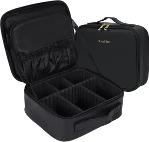 Makeup Bag,for Women Beauty，Train Case, Portable Makeup Artist Organizer with Adjustable Dividers, Large-Capacity Cosmetic Storage Bag, Makeup Brush Holder for Cosmetics, and Toiletries (black)
