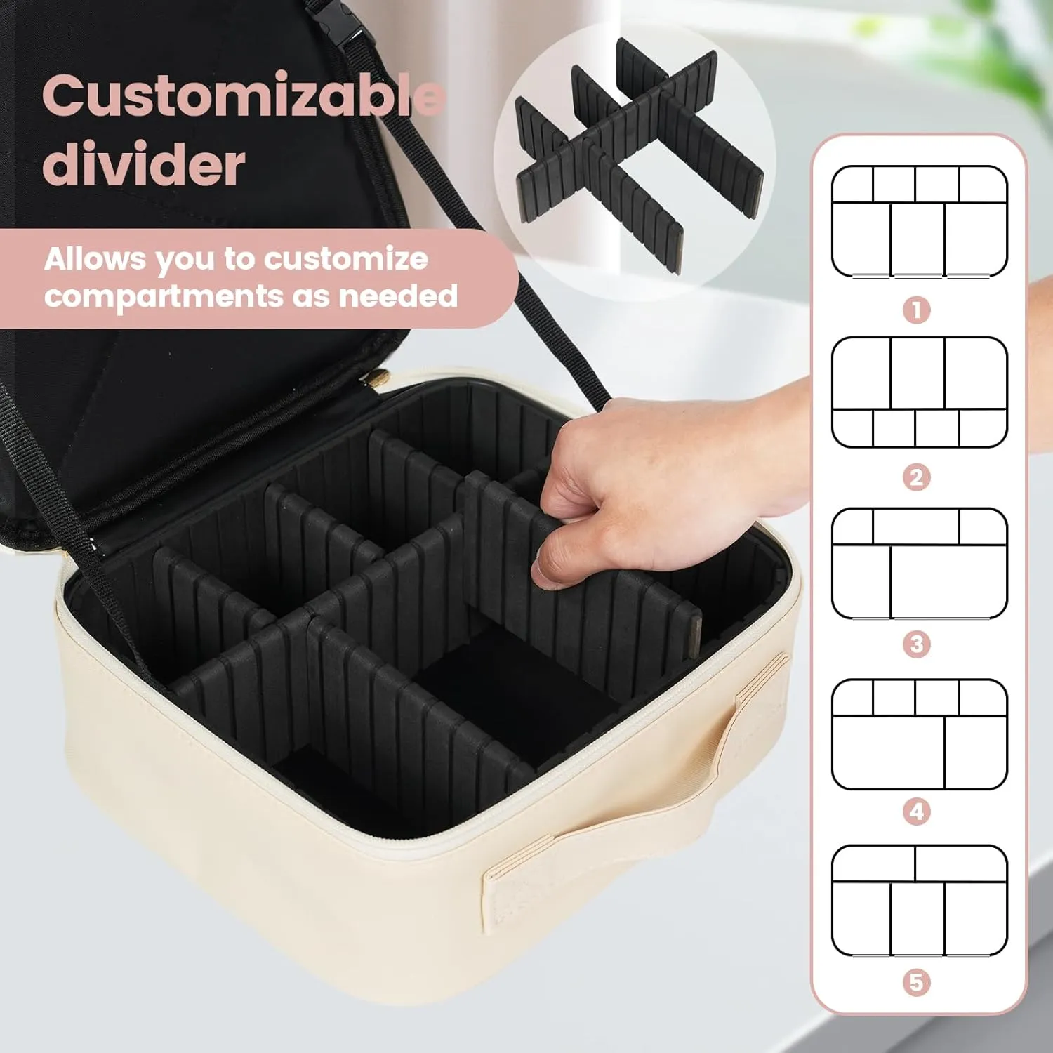 Makeup Bag,for Women Beauty，Train Case, Portable Makeup Artist Organizer with Adjustable Dividers, Large-Capacity Cosmetic Storage Bag, Makeup Brush Holder for Cosmetics, and Toiletries (white)