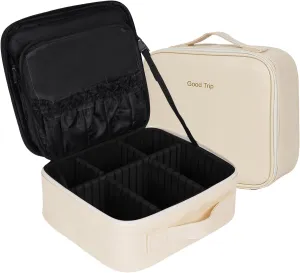 Makeup Bag,for Women Beauty，Train Case, Portable Makeup Artist Organizer with Adjustable Dividers, Large-Capacity Cosmetic Storage Bag, Makeup Brush Holder for Cosmetics, and Toiletries (white)