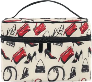Makeup Train Case High Heels Handbags Print Carrying Portable Zip Travel Cosmetic Brush Bag Organizer Large for Women