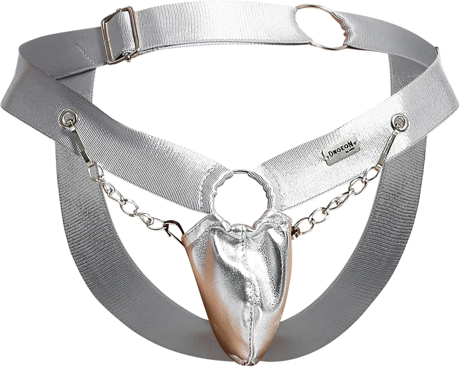 MALEBASICS DNGEON Chain Jockstrap – Synthetic Leather Metallic Ring Chain Jockstrap - Mens, 1 unit, Size OS
