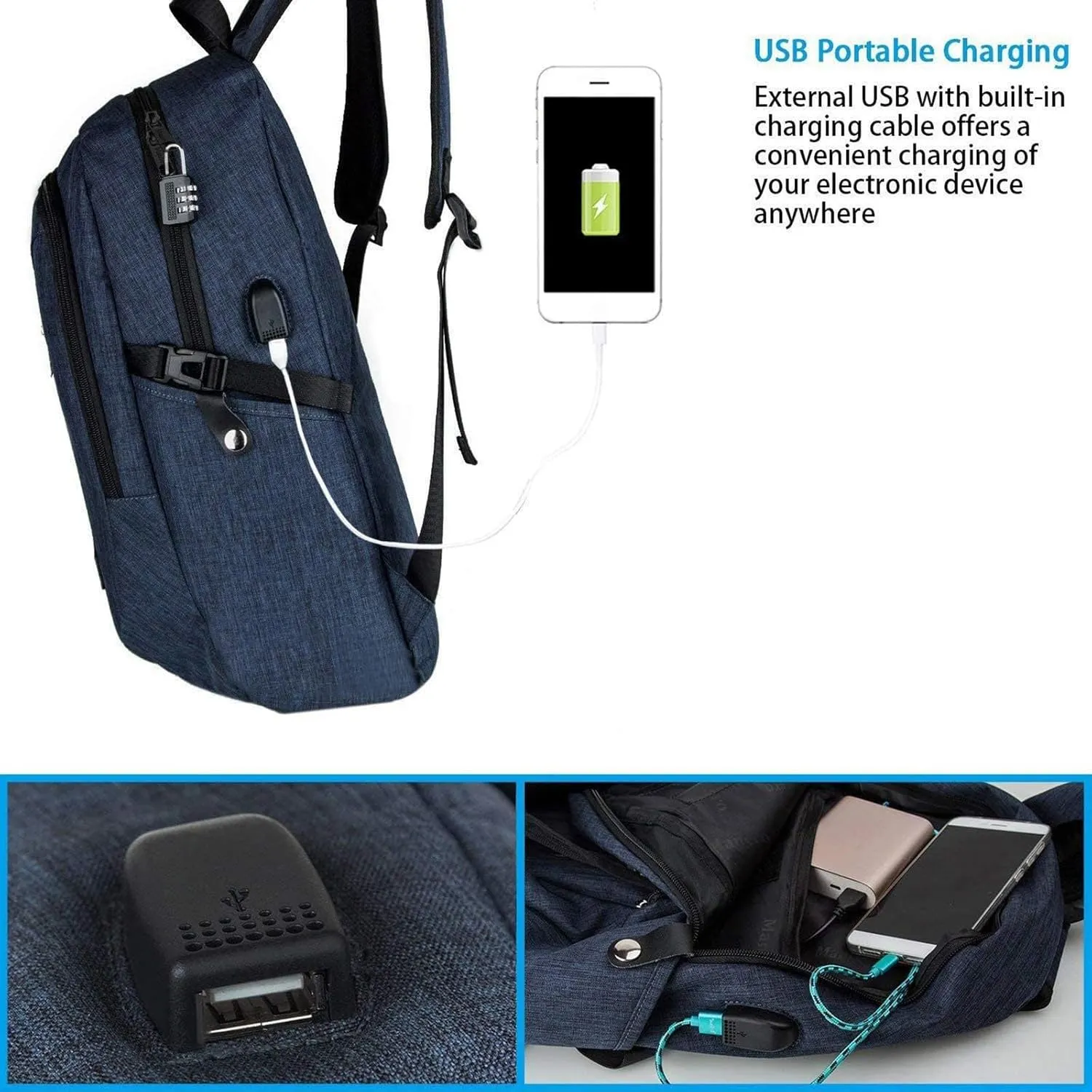 Mancro 17.3 in Business Laptop Backpack for Travel with USB Charging Port Anti-Theft Backpack with Lock Large Lightweight Computer Bag for Women Men, Blue