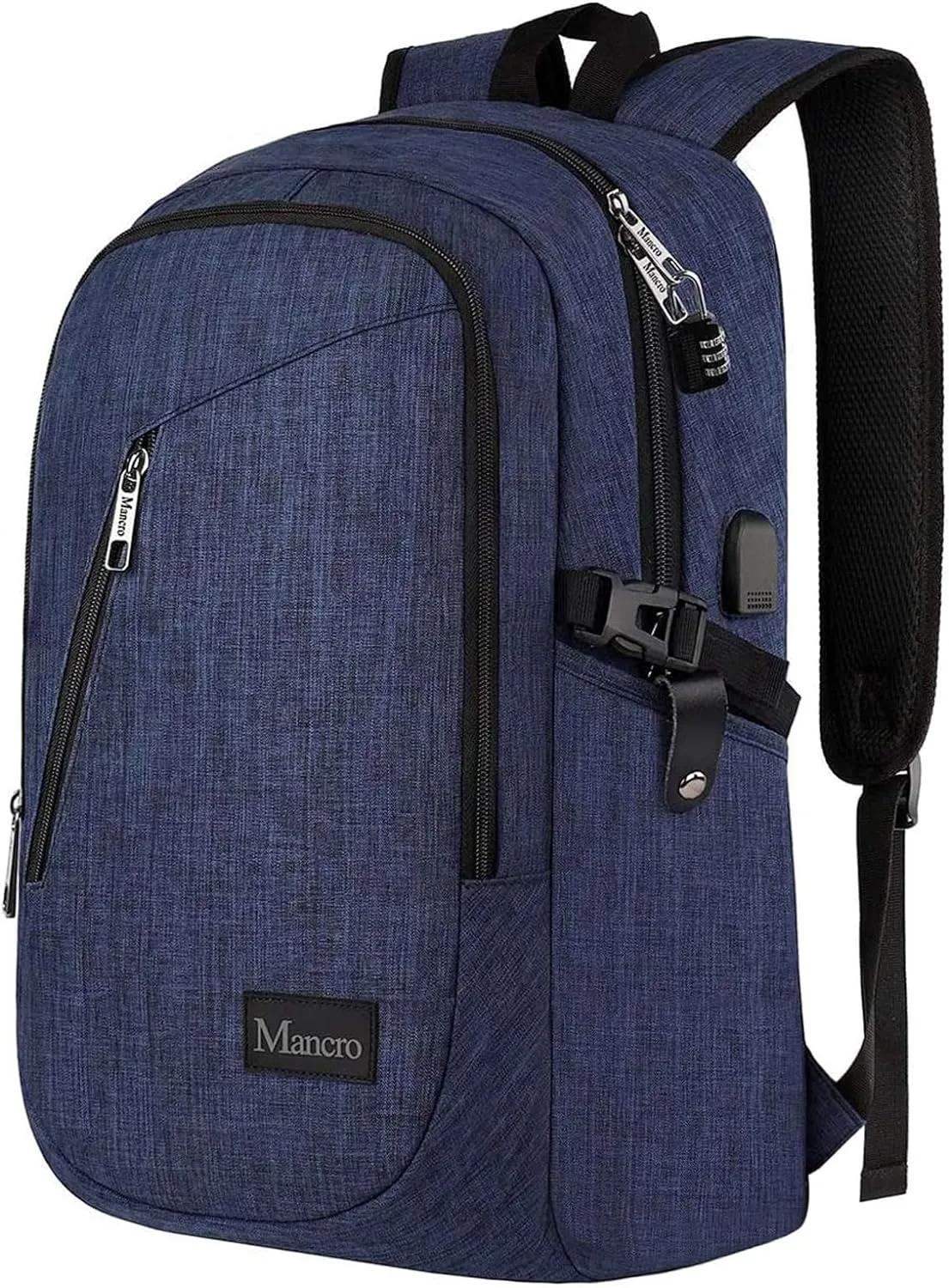 Mancro 17.3 in Business Laptop Backpack for Travel with USB Charging Port Anti-Theft Backpack with Lock Large Lightweight Computer Bag for Women Men, Blue