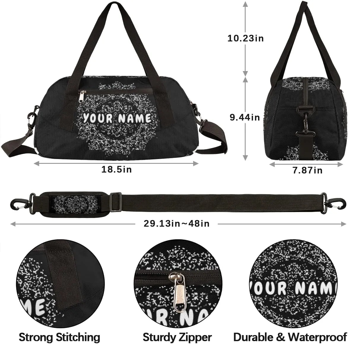 Mandala Flower Personalized Kids Duffel Bag for Girls Boys, Mandala Debris Custom Name Dance Bag Overnight Small Duffel Bag Carry On Weekend Sports Travel Bag for School Practice Gymnastics Ballet