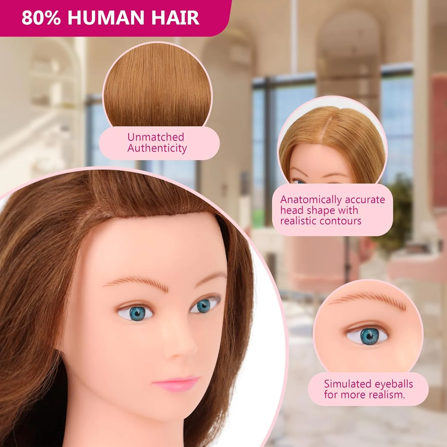 Mannequin Head Human Hair for Cosmetology - Manikin Head With Hair for Styling Practice, Manikin Practice Head Hairdresser With Free Clamp Holder (#27-UB)