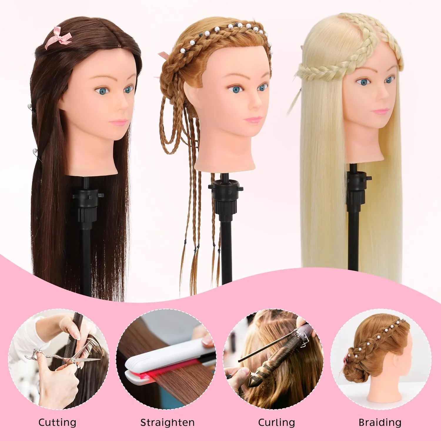 Mannequin Head Human Hair for Cosmetology - Manikin Head With Hair for Styling Practice, Manikin Practice Head Hairdresser With Free Clamp Holder (#27-UB)