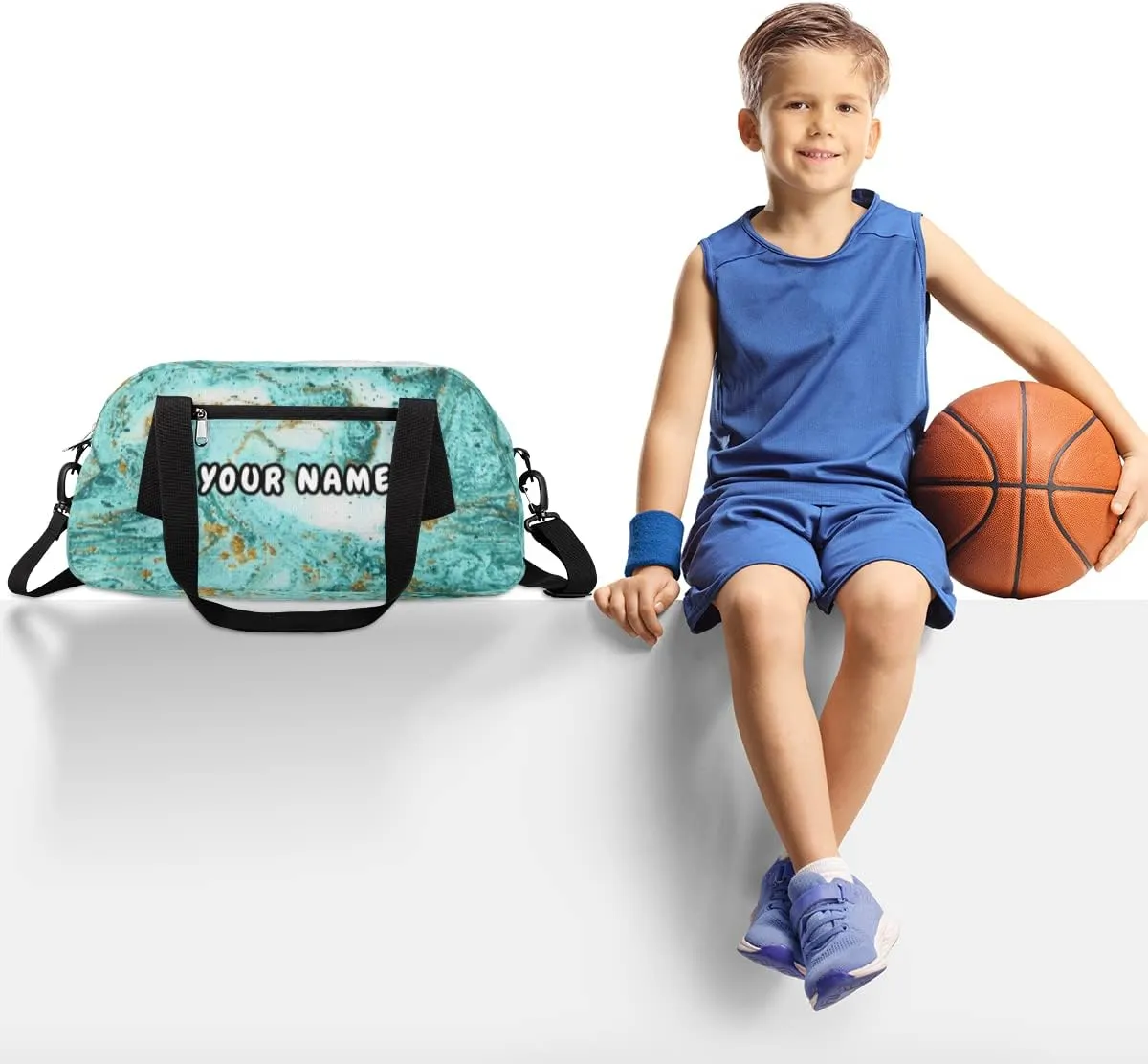 Marble Texture Personalized Kids Duffel Bag for Girls Boys, Marble Debris Custom Name Dance Bag Overnight Small Duffel Bag Carry On Weekend Sports Travel Bag for School Practice Gymnastics Ballet