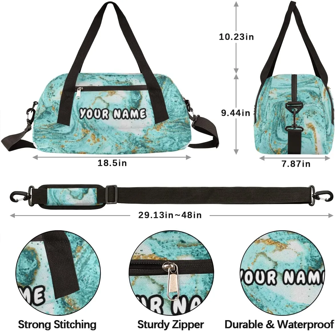 Marble Texture Personalized Kids Duffel Bag for Girls Boys, Marble Debris Custom Name Dance Bag Overnight Small Duffel Bag Carry On Weekend Sports Travel Bag for School Practice Gymnastics Ballet