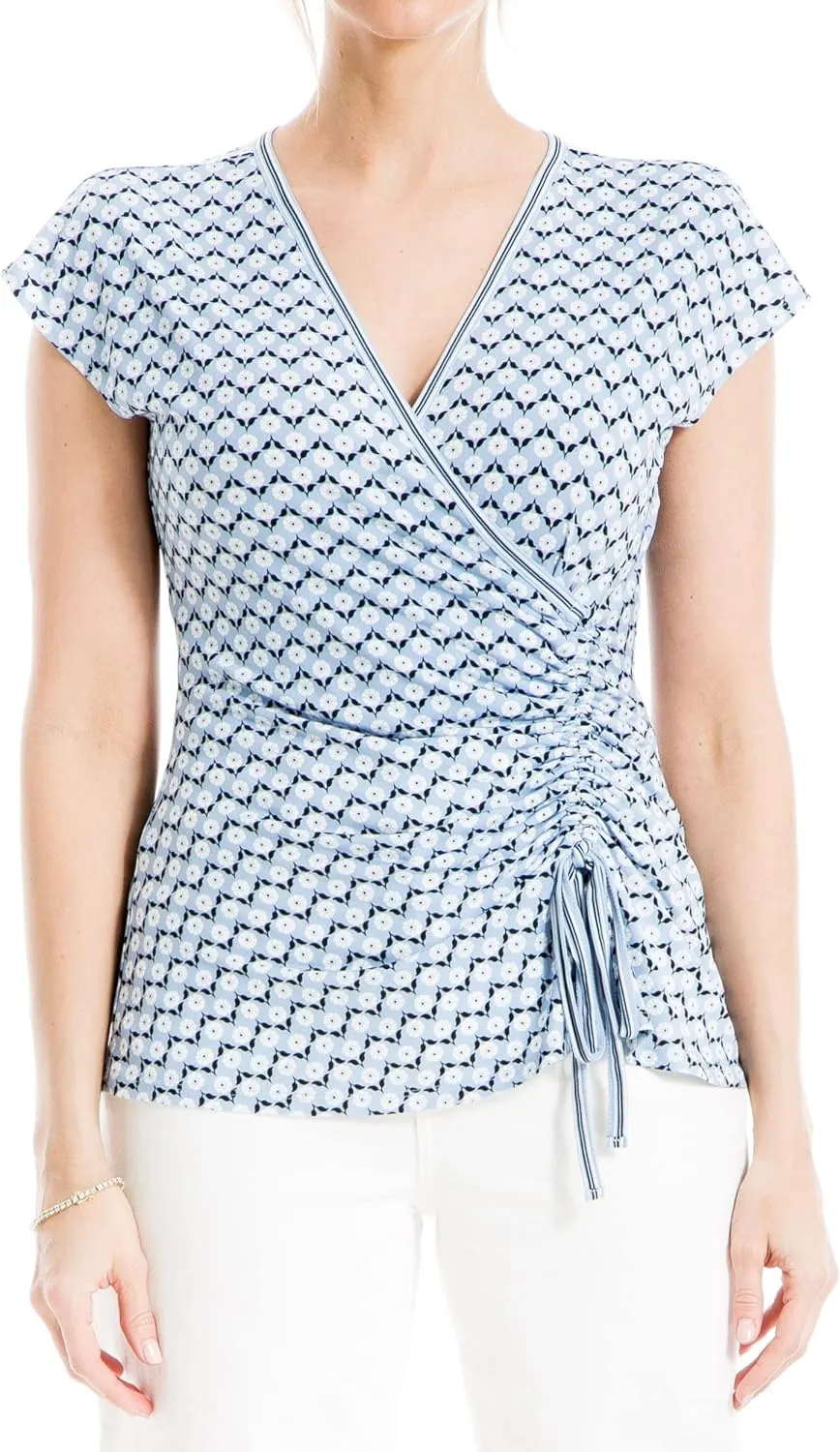 Max Studio Women's Crepe Short Sleeve Faux Wrap Top