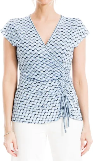 Max Studio Women's Crepe Short Sleeve Faux Wrap Top