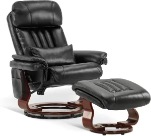 MCombo Swivel Recliner with Ottoman, Faux Leather TV Chair with Vibration Massage, Ideal for Small Space, Living Room & Bedroom (Faux Leather, Black)