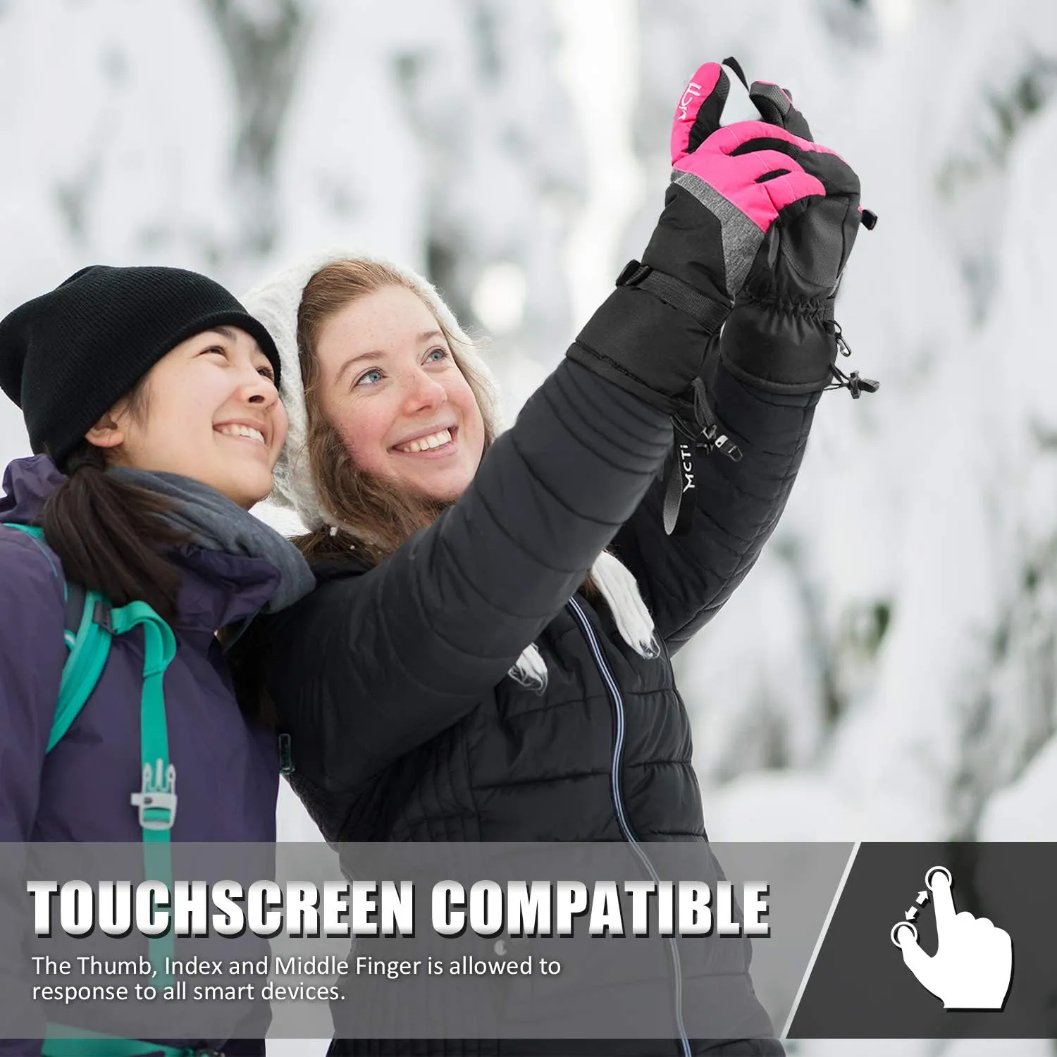 MCTi Ski Gloves,Winter Waterproof Snowboard Snow 3M Thinsulate Warm Touchscreen Cold Weather Women Gloves Wrist Leashes