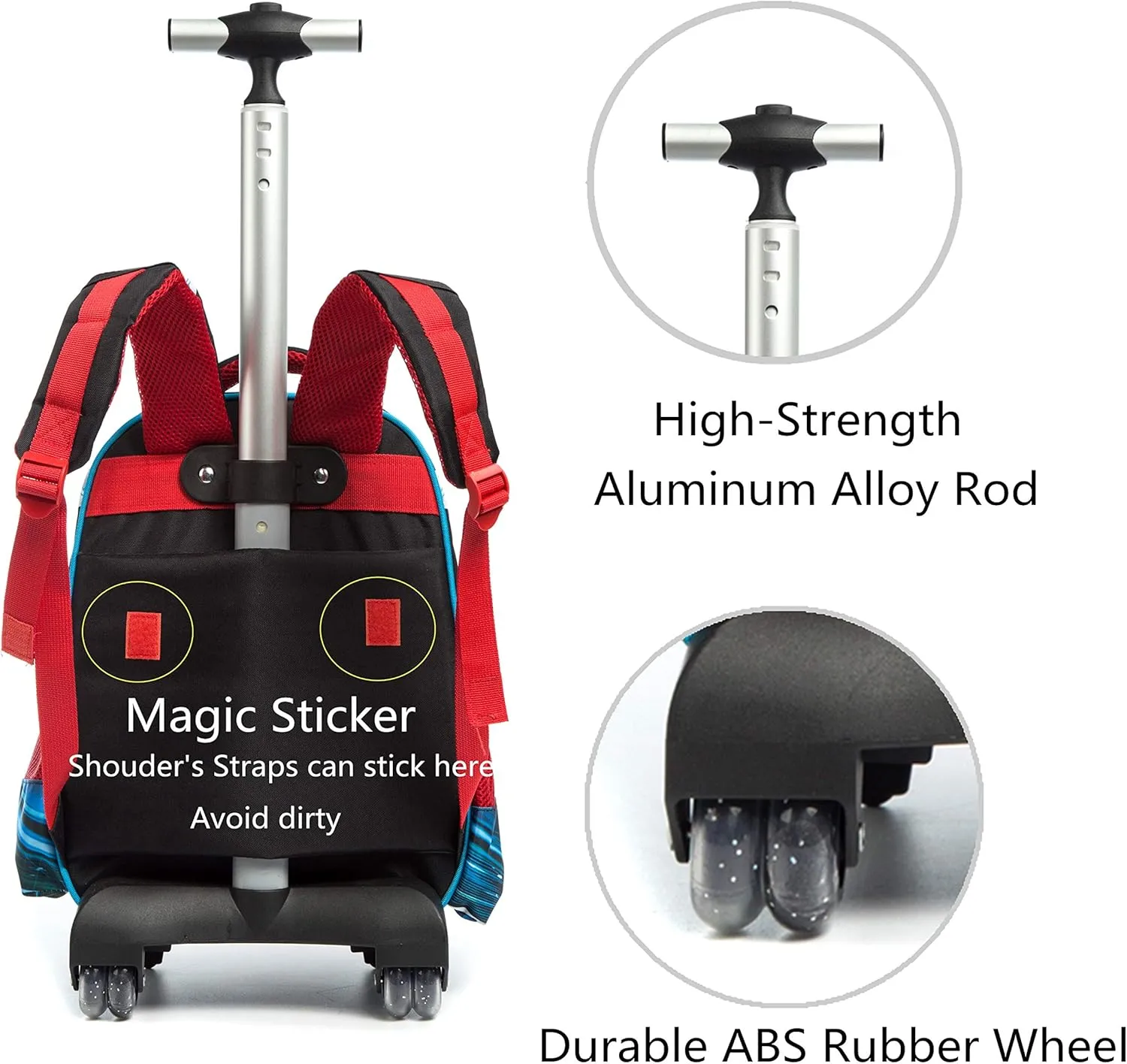 Meetbelify 3Pcs Rolling Backpack for Boys,School Backpack with Wheels for Boys