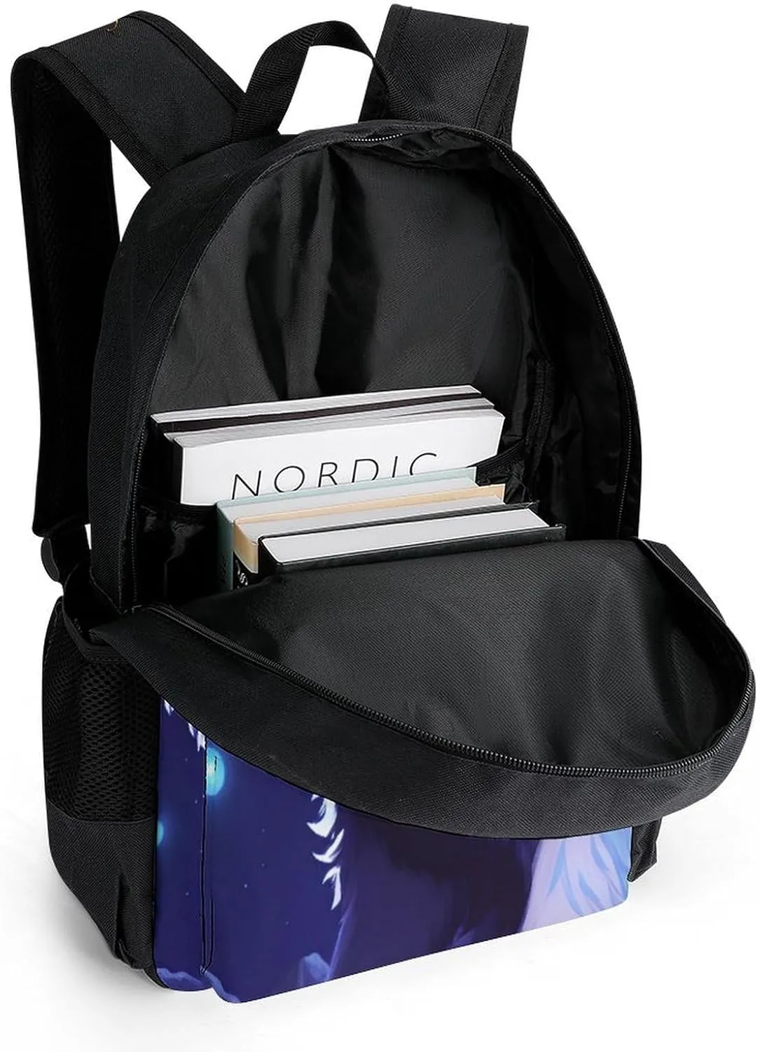 Men Women Polyester Space Wolf In Starry Sky With Jungle And River Scenery Art Daypack Bookbag Big Capacity Shoulder Bag With Padded Straps for Climbing Travel Walking Cycling