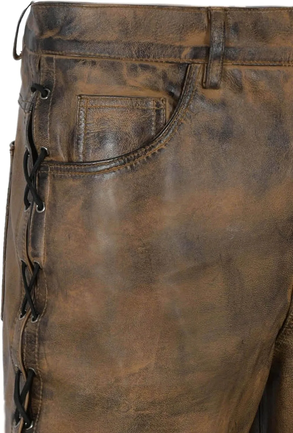 Men's Biker Leather Trouser Dirty Brown Laced Motorcycle Style 100% Napa 00126