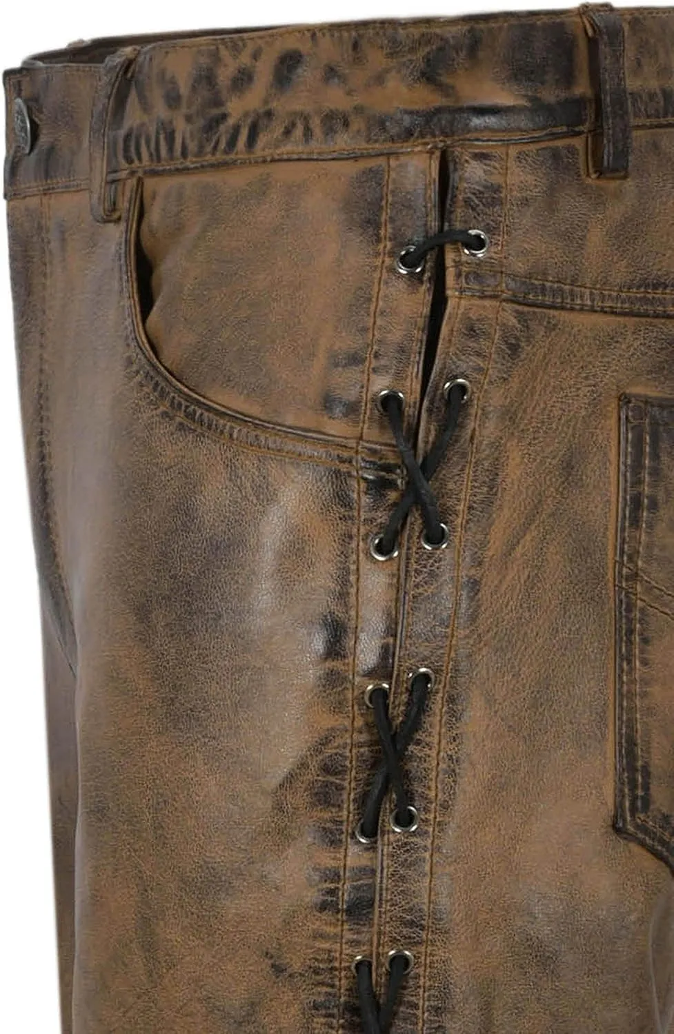 Men's Biker Leather Trouser Dirty Brown Laced Motorcycle Style 100% Napa 00126