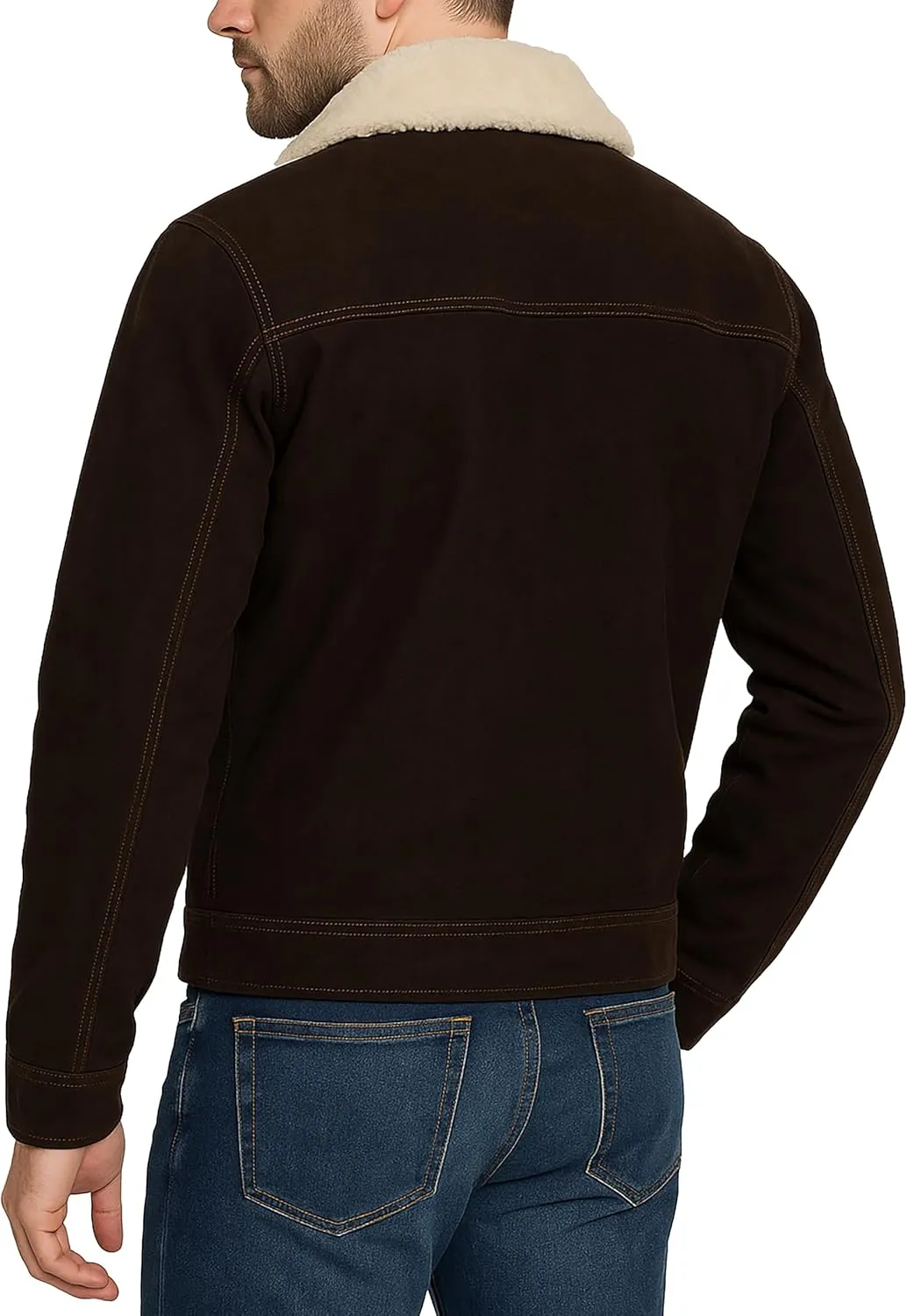 Men's Brown Suede Leather Fur Shearling Collar Jacket - Black Leather Motorcycle Jacket Men - Brown Corduroy Coat