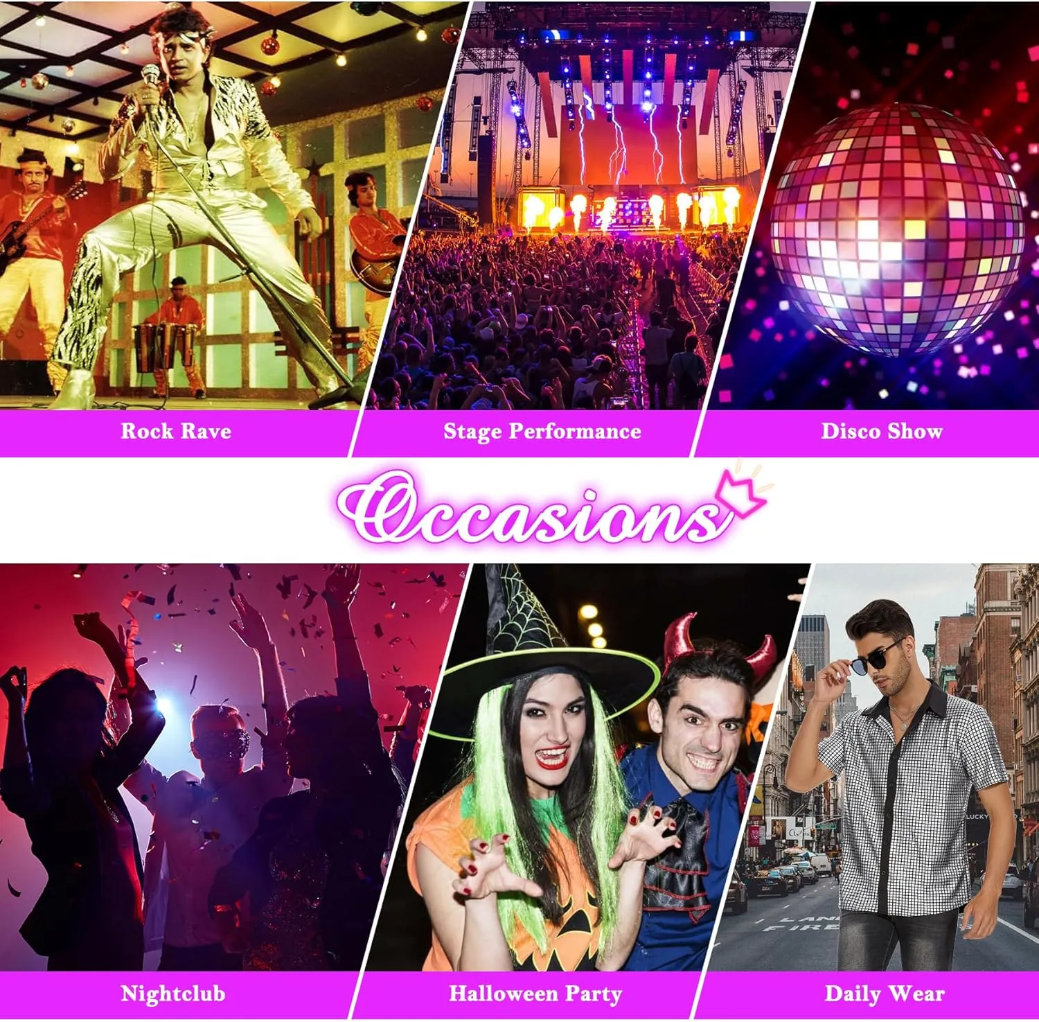 Mens Button Down Disco Shirt Outfit Men Retro 70s Shirts for Men Sequin Metallic Short Sleeve Disco Outfits Party Costume Top