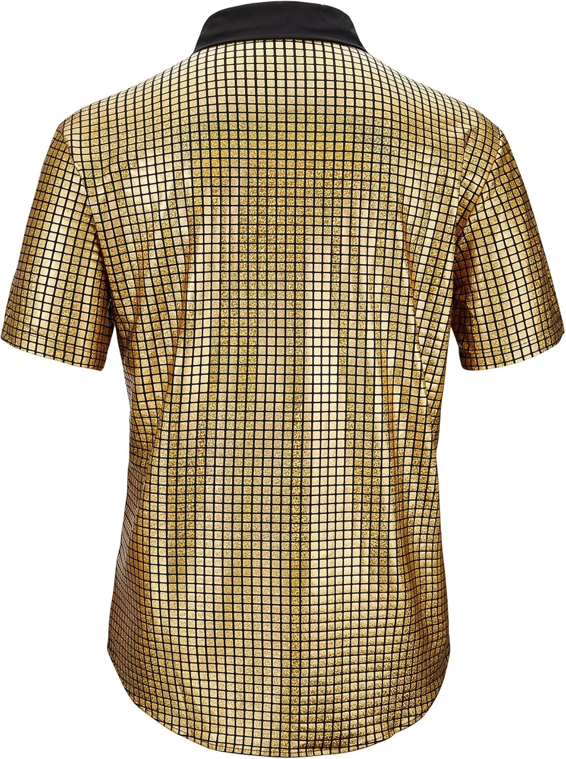 Mens Button Down Disco Shirt Outfit Men Retro 70s Shirts for Men Sequin Metallic Short Sleeve Disco Outfits Party Costume Top