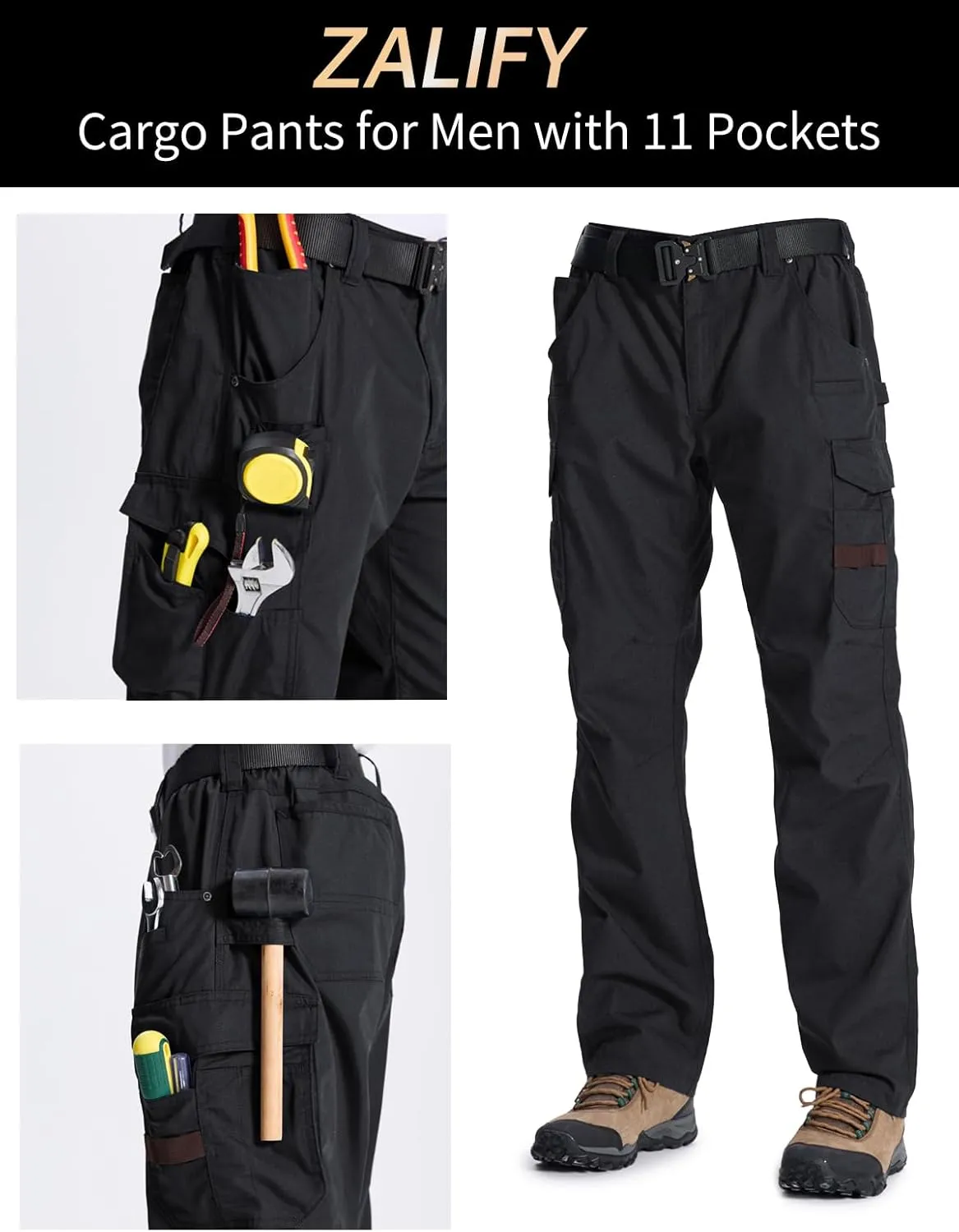 Mens Cargo Tactical Pants with 11 Pockets Work Hiking Water Resistant Lightweight Ripstop Military Pants