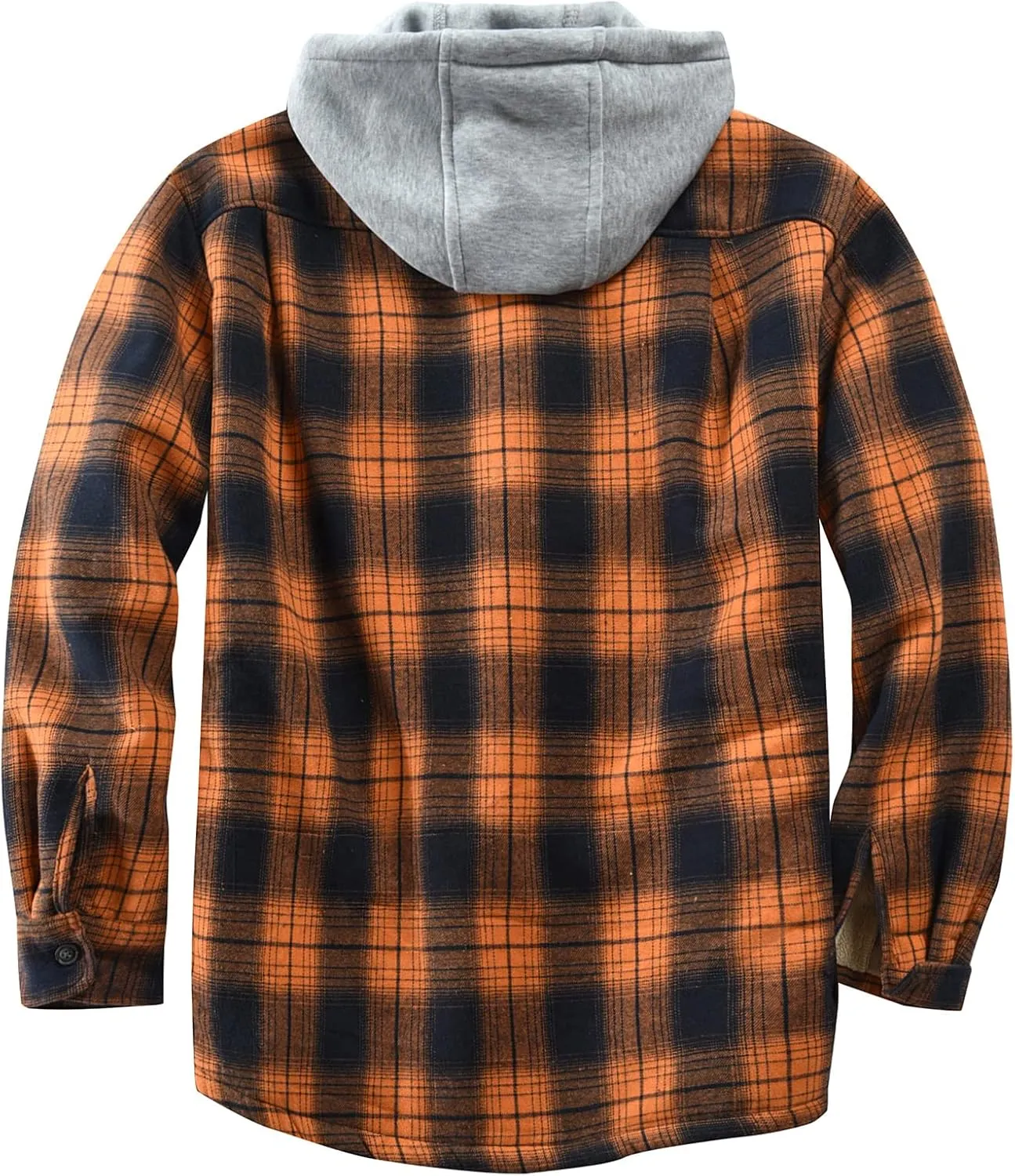 Men's Cotton Plaid Shirts Jacket Fleece Lined Flannel Shirts Sherpa Button Down Jackets with Hood for Men