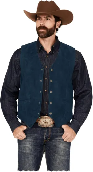 Men's Faux Suede Leather Dress Vest Slim Fit Western Cowboy Style Waistcoat for Wedding Party