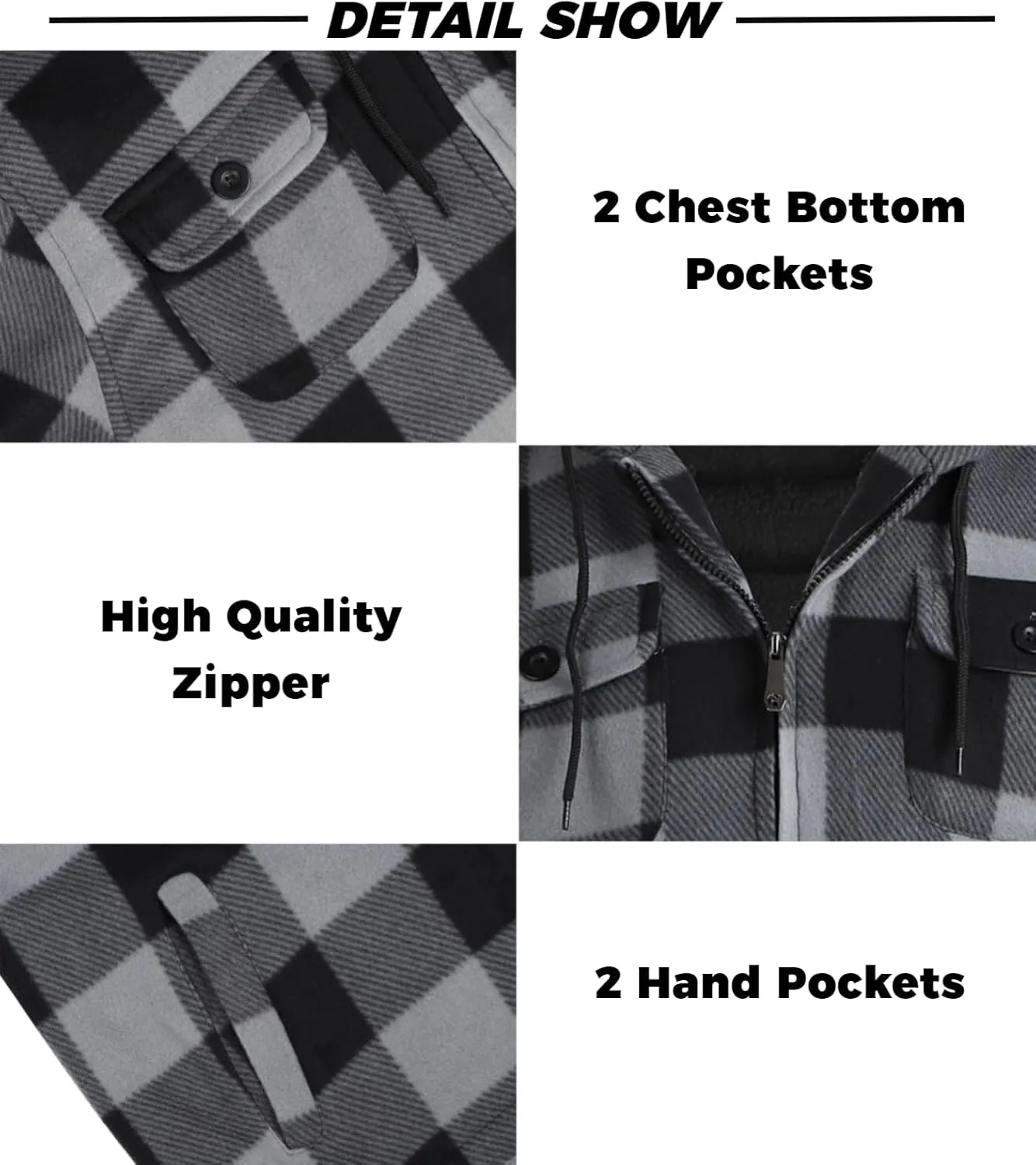 Mens Flannel Jackets Sherpa Lined Fleece Zip Up Winter Warm Workout Plaid Sweatshirt with Hood