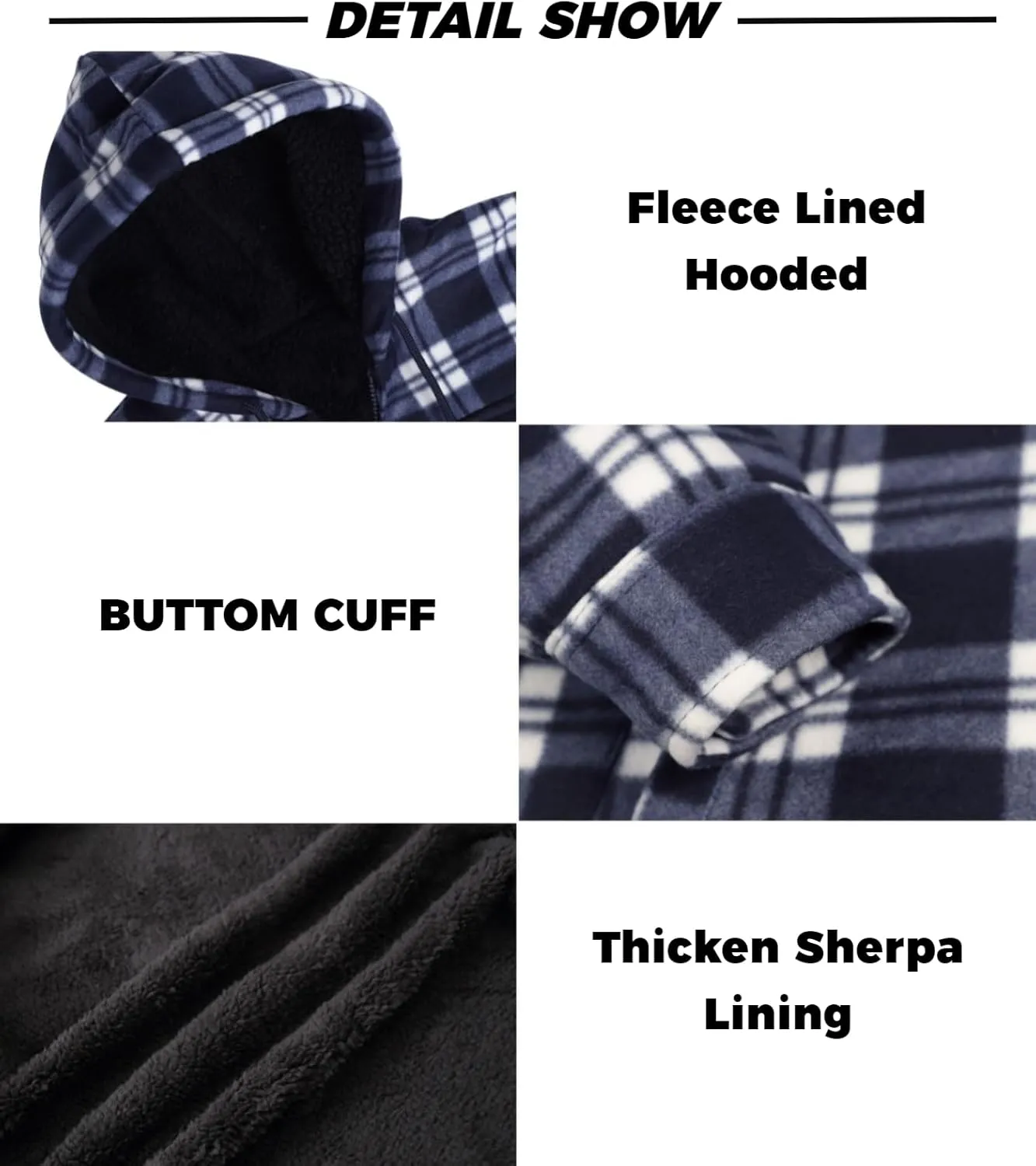 Mens Flannel Jackets Sherpa Lined Fleece Zip Up Winter Warm Workout Plaid Sweatshirt with Hood