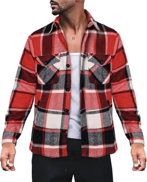 Men's Flannel Jackets Sweater Sweater Button Color with Plush Block Turtleneck Men's Soft Warm Coat for Men with